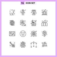Pictogram Set of 16 Simple Outlines of polygon house trophy home gift Editable Vector Design Elements