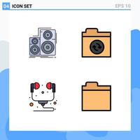 4 Creative Icons Modern Signs and Symbols of audio hardware speaker folder headset Editable Vector Design Elements