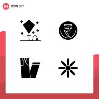 4 Universal Solid Glyphs Set for Web and Mobile Applications happy inr summer currency trade Editable Vector Design Elements