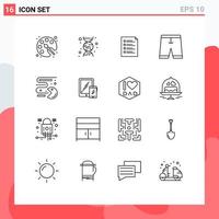 16 User Interface Outline Pack of modern Signs and Symbols of dress clothe check accessories task Editable Vector Design Elements