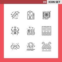 Pack of 9 creative Outlines of coins wifi computer things internet Editable Vector Design Elements