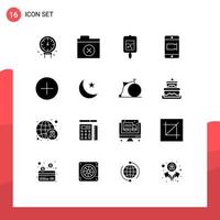 User Interface Pack of 16 Basic Solid Glyphs of multimedia media test add video Editable Vector Design Elements