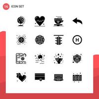 Set of 16 Modern UI Icons Symbols Signs for data processing coffee management undo Editable Vector Design Elements