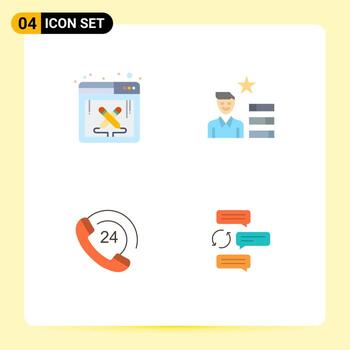 Universal Icon Symbols Group of 4 Modern Flat Icons of design communication work magnifier support Editable Vector Design Elements