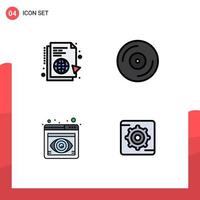 4 User Interface Filledline Flat Color Pack of modern Signs and Symbols of learning vinyl internet dj focus Editable Vector Design Elements