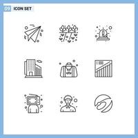 Mobile Interface Outline Set of 9 Pictograms of dad city emergency skyscraper building Editable Vector Design Elements