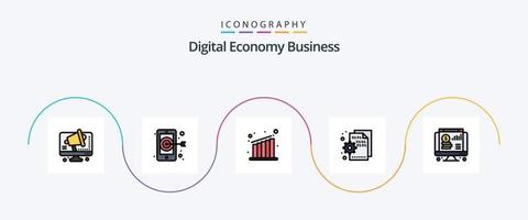 Digital Economy Business Line Filled Flat 5 Icon Pack Including web. dollar. growth. setting. code vector