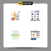 Set of 4 Vector Flat Icons on Grid for birthday setting party technology teacher Editable Vector Design Elements