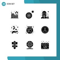 Set of 9 Commercial Solid Glyphs pack for flask medicine medicine health drug Editable Vector Design Elements