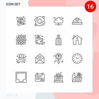 Outline Pack of 16 Universal Symbols of labour helmet helmet recycle cap share Editable Vector Design Elements