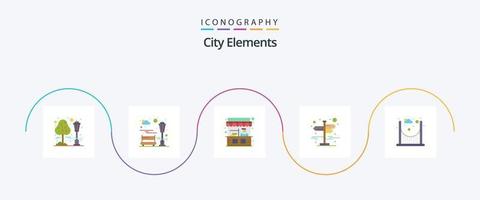 City Elements Flat 5 Icon Pack Including parks. left right. food. street. city vector