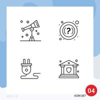 Pictogram Set of 4 Simple Filledline Flat Colors of astronomy plug telescope support bank Editable Vector Design Elements