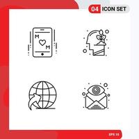 Group of 4 Filledline Flat Colors Signs and Symbols for phone globe mother mind attachment Editable Vector Design Elements