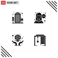 Set of 4 Modern UI Icons Symbols Signs for building hands living area woman athletic Editable Vector Design Elements