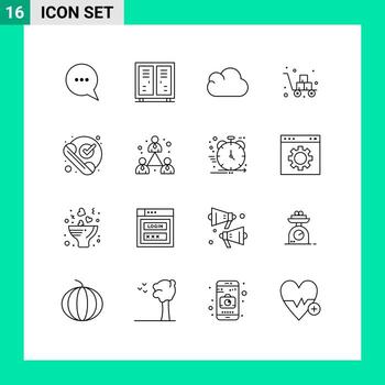 conjunto de dieciséis vector contornos en cuadrícula para comprobado Envío nube frágil carro editable vector diseño elementos