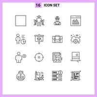 Outline Pack of 16 Universal Symbols of data user avatar interface coding Editable Vector Design Elements