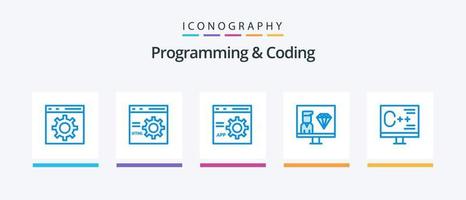 Programming And Coding Blue 5 Icon Pack Including develop. coding. development. programming. development. Creative Icons Design vector