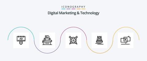 digital márketing y tecnología línea 5 5 icono paquete incluso marketing. marketing. pagado. educación. prima vector