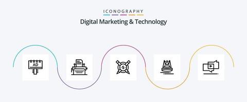 Digital Marketing And Technology Line 5 Icon Pack Including marketing. marketing. paid. education. premuim vector