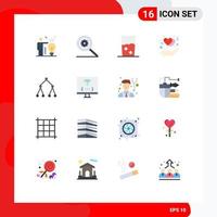 Pack of 16 Modern Flat Colors Signs and Symbols for Web Print Media such as topology link food heart gesture Editable Pack of Creative Vector Design Elements