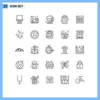 Universal Icon Symbols Group of 25 Modern Lines of date garbage beer delete basket Editable Vector Design Elements