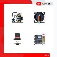 Group of 4 Modern Filledline Flat Colors Set for big hipster inspiration pen hat Editable Vector Design Elements