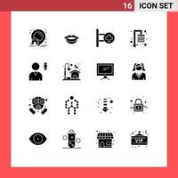 Modern Set of 16 Solid Glyphs Pictograph of house user sign profile fresh Editable Vector Design Elements