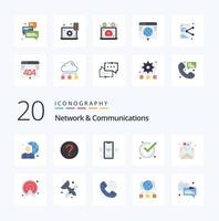 20 Network And Communications Flat Color icon Pack like acknowledge good solution accept connect vector