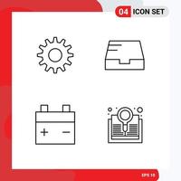 4 User Interface Line Pack of modern Signs and Symbols of cogs book inbox battery research Editable Vector Design Elements