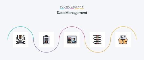 datos administración línea lleno plano 5 5 icono paquete incluso datos. virtuoso. lista. nota. carné de identidad vector