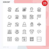 Universal Icon Symbols Group of 25 Modern Lines of organization chart chart schedule pad lock location Editable Vector Design Elements