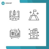 Mobile Interface Line Set of 4 Pictograms of pen agriculture software flag farm Editable Vector Design Elements