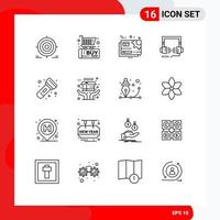 Group of 16 Outlines Signs and Symbols for web optimization shopping headphone setting Editable Vector Design Elements