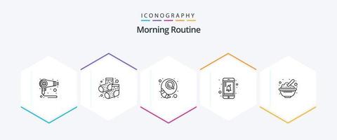 Morning Routine 25 Line icon pack including oats. cereals. coffee. bowl. notification vector