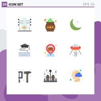 User Interface Pack of 9 Basic Flat Colors of bag education powder keyboard night Editable Vector Design Elements