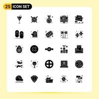 Modern Set of 25 Solid Glyphs Pictograph of car online badge list wish list Editable Vector Design Elements