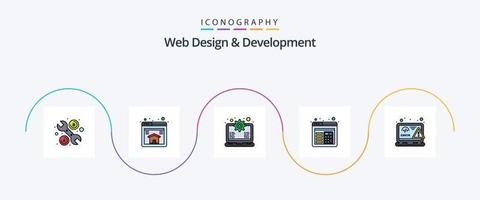 Web Design And Development Line Filled Flat 5 Icon Pack Including error. html. setting. design. calculation vector