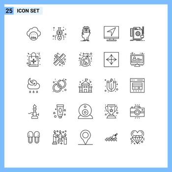 25 Universal Lines Set for Web and Mobile Applications online email data computer sharing Editable Vector Design Elements