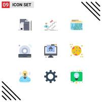 User Interface Pack of 9 Basic Flat Colors of internet dvd career cd internet Editable Vector Design Elements