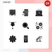 9 User Interface Solid Glyph Pack of modern Signs and Symbols of plain insignia business decoration seo Editable Vector Design Elements