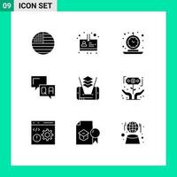 Pack of 9 Modern Solid Glyphs Signs and Symbols for Web Print Media such as cell information clock help answer Editable Vector Design Elements