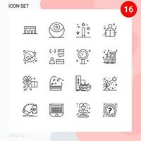 Universal Icon Symbols Group of 16 Modern Outlines of planet reading coding knowledge programing Editable Vector Design Elements