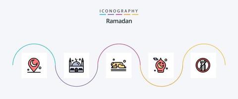 Ramadan Line Filled Flat 5 Icon Pack Including fasting. muslim. muslim. mosque. islamic vector