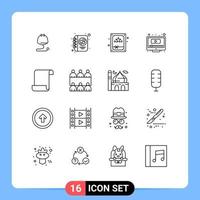User Interface Pack of 16 Basic Outlines of script document gift youtube play Editable Vector Design Elements