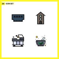 4 Thematic Vector Filledline Flat Colors and Editable Symbols of computers store hardware house hospital Editable Vector Design Elements