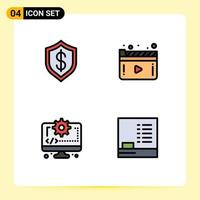 Pictogram Set of 4 Simple Filledline Flat Colors of artificial computer intelligent movie digital Editable Vector Design Elements