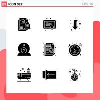 9 Universal Solid Glyphs Set for Web and Mobile Applications data analysis arrow webcam security Editable Vector Design Elements