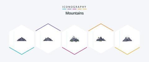 Mountains 25 FilledLine icon pack including . . nature. sun. hill vector