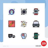 Mobile Interface Filledline Flat Color Set of 9 Pictograms of egg retouch camera photography photo Editable Vector Design Elements