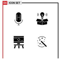 Group of 4 Modern Solid Glyphs Set for live science box light tricks Editable Vector Design Elements